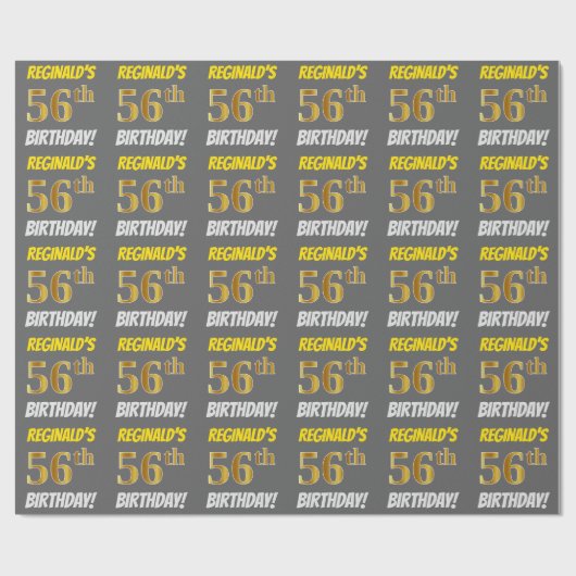 Grijs, Faux/Imitatie Goud, "56e VERJAARDAG" Cadeaupapier (Vlak)