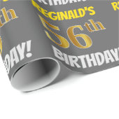 Grijs, Faux/Imitatie Goud, "56e VERJAARDAG" Cadeaupapier (Rol Hoek)