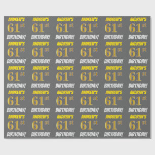 Grijs, Faux/Imitatie Goud, "61e VERJAARDAG" Cadeaupapier