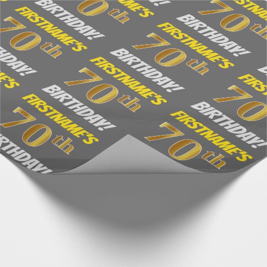 Grijs, Faux/Imitatie Goud, "70ste VERJAARDAG" Cadeaupapier (Hoek)