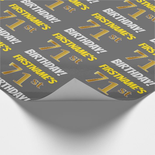 Grijs, Faux/Imitatie Goud, "71e VERJAARDAG" Cadeaupapier (Hoek)