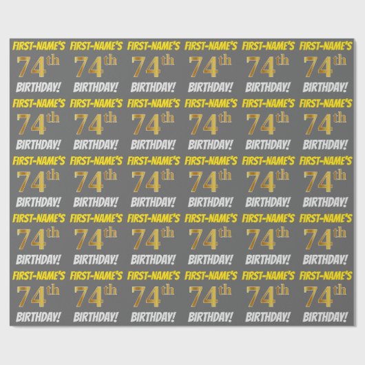 Grijs, Faux/Imitatie Goud, "74e VERJAARDAG" Cadeaupapier (Vlak)