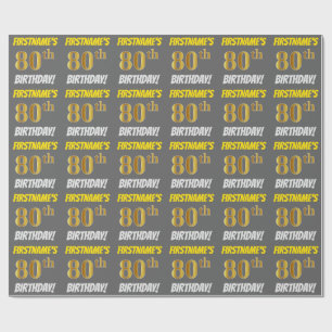Grijs, Faux/Imitatie Goud, "80ste VERJAARDAG" Cadeaupapier