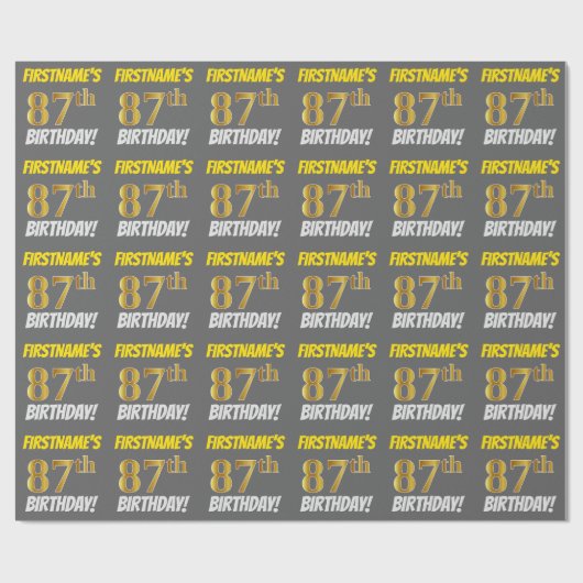 Grijs, Faux/Imitatie Goud, "87e VERJAARDAG" Cadeaupapier (Vlak)