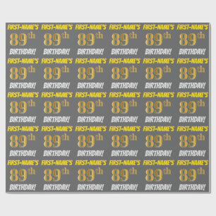 Grijs, Faux/Imitatie Goud, "89e VERJAARDAG" Cadeaupapier