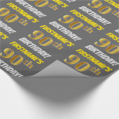 Grijs, Faux/Imitatie Goud, "90ste VERJAARDAG" Cadeaupapier (Hoek)