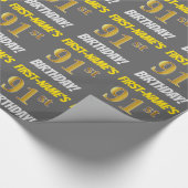 Grijs, Faux/Imitatie Goud, "91e VERJAARDAG" Cadeaupapier (Hoek)