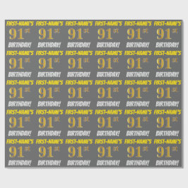 Grijs, Faux/Imitatie Goud, "91e VERJAARDAG" Cadeaupapier