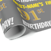 Grijs, Faux/Imitatie Goud, "91e VERJAARDAG" Cadeaupapier (Rol Hoek)