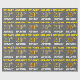 Grijs, Faux/Imitation Gold, "20th BIRTHDAY" Cadeaupapier