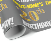 Grijs, Faux/Imitation Gold, "20th BIRTHDAY" Cadeaupapier (Rol Hoek)