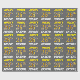 Grijs, Faux/Imitation Gold, "26th BIRTHDAY" Cadeaupapier
