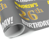 Grijs, Faux/Imitation Gold, "26th BIRTHDAY" Cadeaupapier (Rol Hoek)