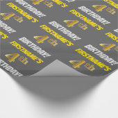 Grijs, Faux/Imitation Gold, "4th BIRTHDAY" Cadeaupapier (Hoek)