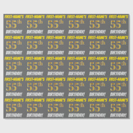Grijs, Faux/Imitation Gold, "55th BIRTHDAY" Cadeaupapier