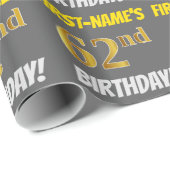 Grijs, Faux/Imitation Gold, "62nd BIRTHDAY" Cadeaupapier (Rol Hoek)