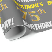 Grijs, Faux/Imitation Gold, "75th BIRTHDAY" Cadeaupapier (Rol Hoek)