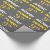 Grijs, Faux/Imitation Gold, "9e BIRTHDAY" Cadeaupapier (Hoek)