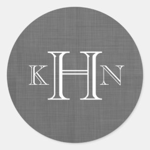 Grijs Faux Linnen Custom Monogram Ronde Sticker