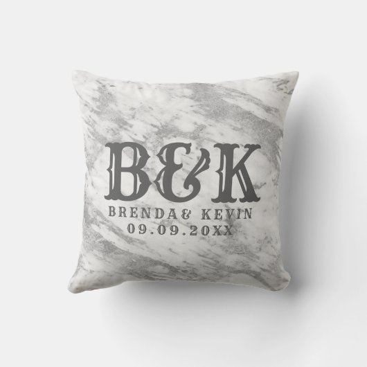 Grijs Faux Marmer Bruiloft Monogrammen Kussen (Achterkant)