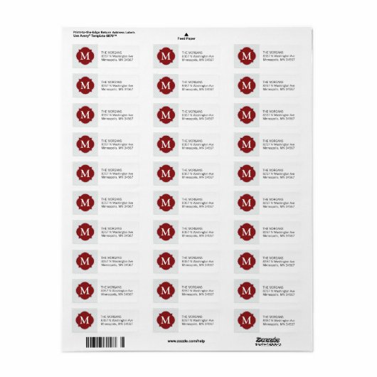 Grijs & Firebrick 4 Modern Chevron Custom Monogram Etiket (Full Sheet)