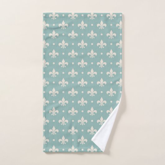 Grijs Fleur De Lis patroon op turquoise achtergron Bad Handdoek (Handdoek)