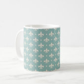 Grijs Fleur De Lis patroon op turquoise achtergron Koffiemok (Voorkant links)