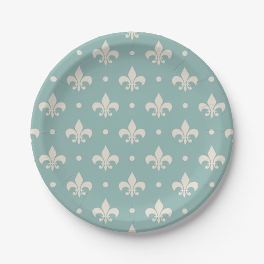 Grijs Fleur De Lis patroon op turquoise achtergron Papieren Bordje (Voorkant)