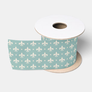 Grijs Fleur De Lis patroon op turquoise achtergron Satijnen Lint