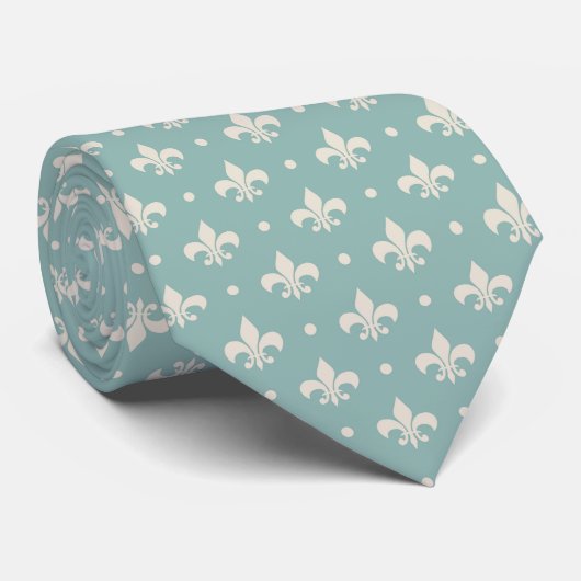 Grijs Fleur De Lis patroon op turquoise achtergron Stropdas (Opgerold)