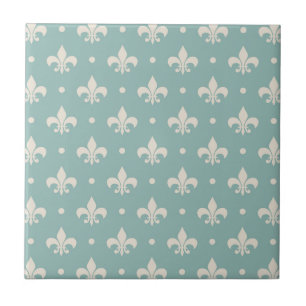 Grijs Fleur De Lis patroon op turquoise achtergron Tegeltje