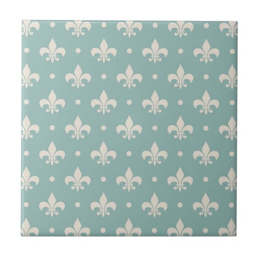 Grijs Fleur De Lis patroon op turquoise achtergron Tegeltje (Voorkant)
