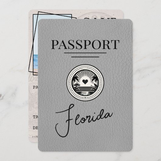 Grijs Florida paspoort Bewaar de datum Save The Date (Voorkant / Achterkant)