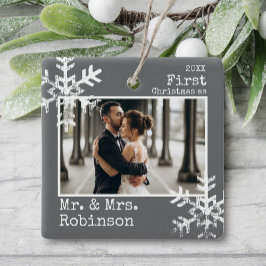Grijs Foto Eerste Kerstmis als Mijnheer en Mevrouw Keramisch Ornament