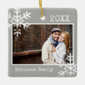 Grijs Foto Ornament met Sneeuwvlokken (Voorkant)