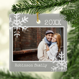 Grijs Foto Ornament met Sneeuwvlokken