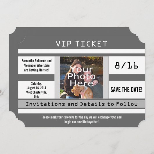 Grijs Fotokaartje Sla de datum Bruiloft Kaart op (Voorkant / Achterkant)