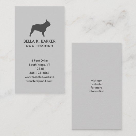Grijs Frans Bulldog Silhouet Hondenliefhebber Vert Visitekaartje (Voorkant / Achterkant)