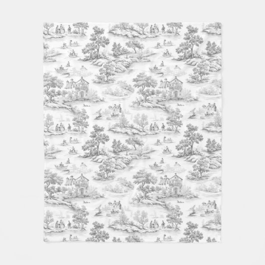 Grijs Frans Stijl Toile de Jouy Romantisch Elegant Fleece Deken (Voorkant)