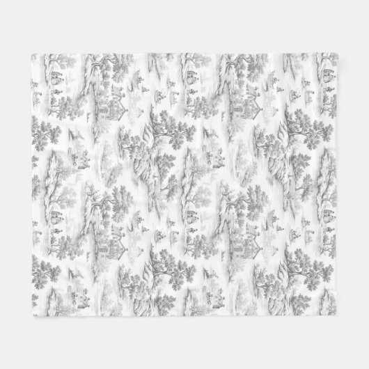 Grijs Frans Stijl Toile de Jouy Romantisch Elegant Fleece Deken (Voorkant (Horizontaal))