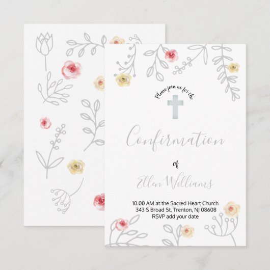 grijs gebladerte en rozen Bevestiging Kaart (Voorkant / Achterkant)