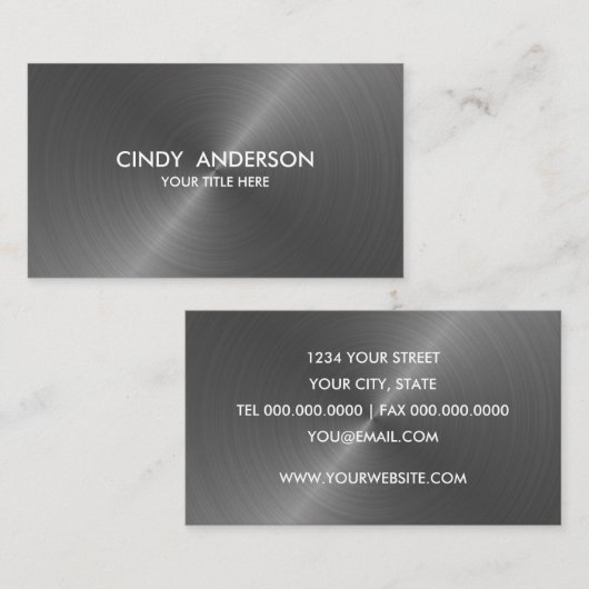 Grijs geborsteld metaal glans visitekaartje (Voorkant / Achterkant)