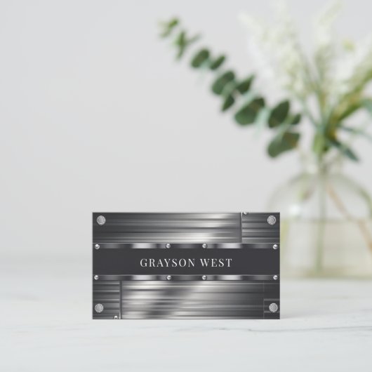 Grijs geborsteld metaal modern mannelijk visitekaartje (Staand voorkant)