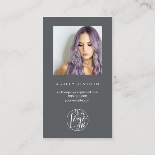 Grijs geborsteld script foto logo orde dank u visitekaartje (Achterkant)