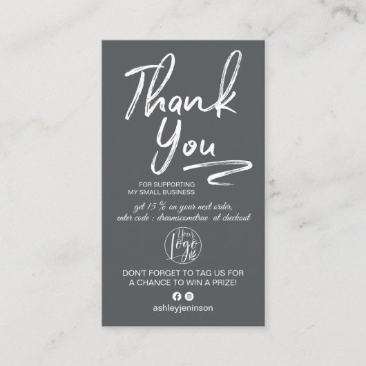 Grijs geborsteld script foto logo orde dank u visitekaartje (Voorkant)