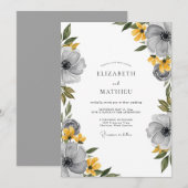 Grijs Geel Bloemig Lentewedding Kaart (Voorkant / Achterkant)