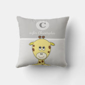 Grijs geel bruin met een leuke giraffe baby naam kussen (Achterkant)