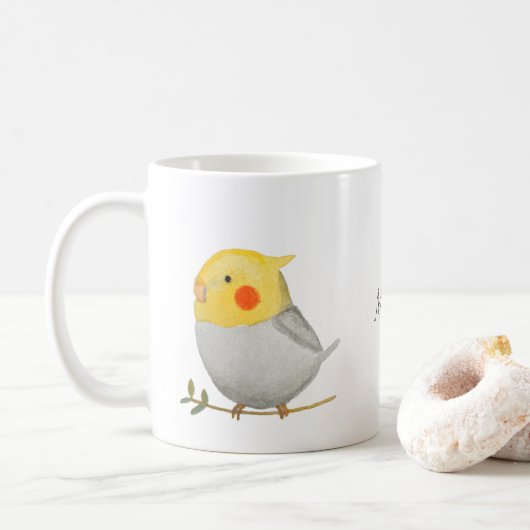 Grijs Geel Cockatiel Cute Pet Bird Koffiemok (Met donut)