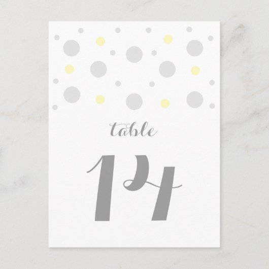 Grijs Geel Confetti Tabelnummer Briefkaart (Voorkant)