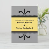 Grijs/Geel Fancy Kunst Deco Wedding Invite Kaart (Staand voorkant)